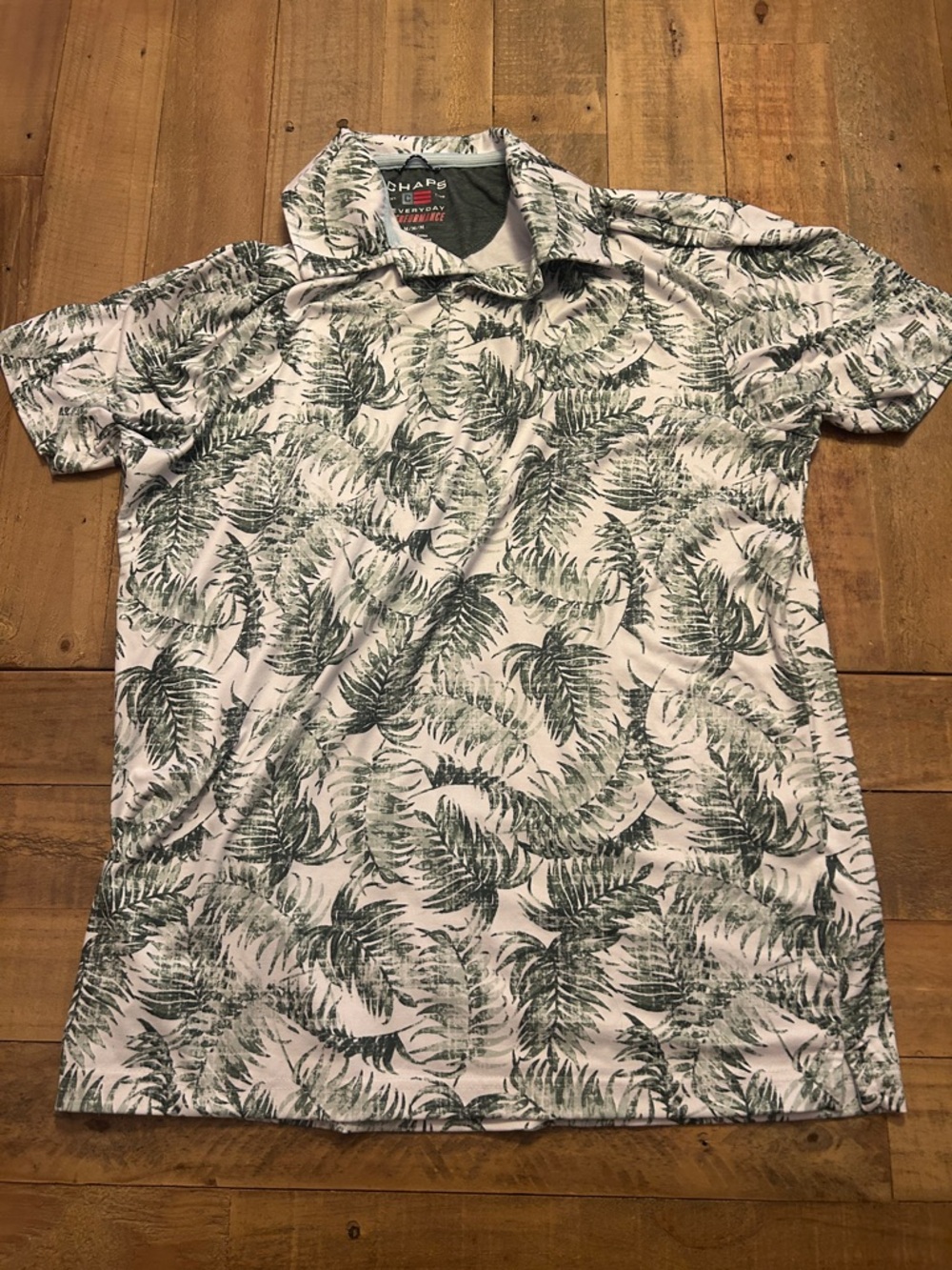 Chaps Men's White Polo with Green Palm Print